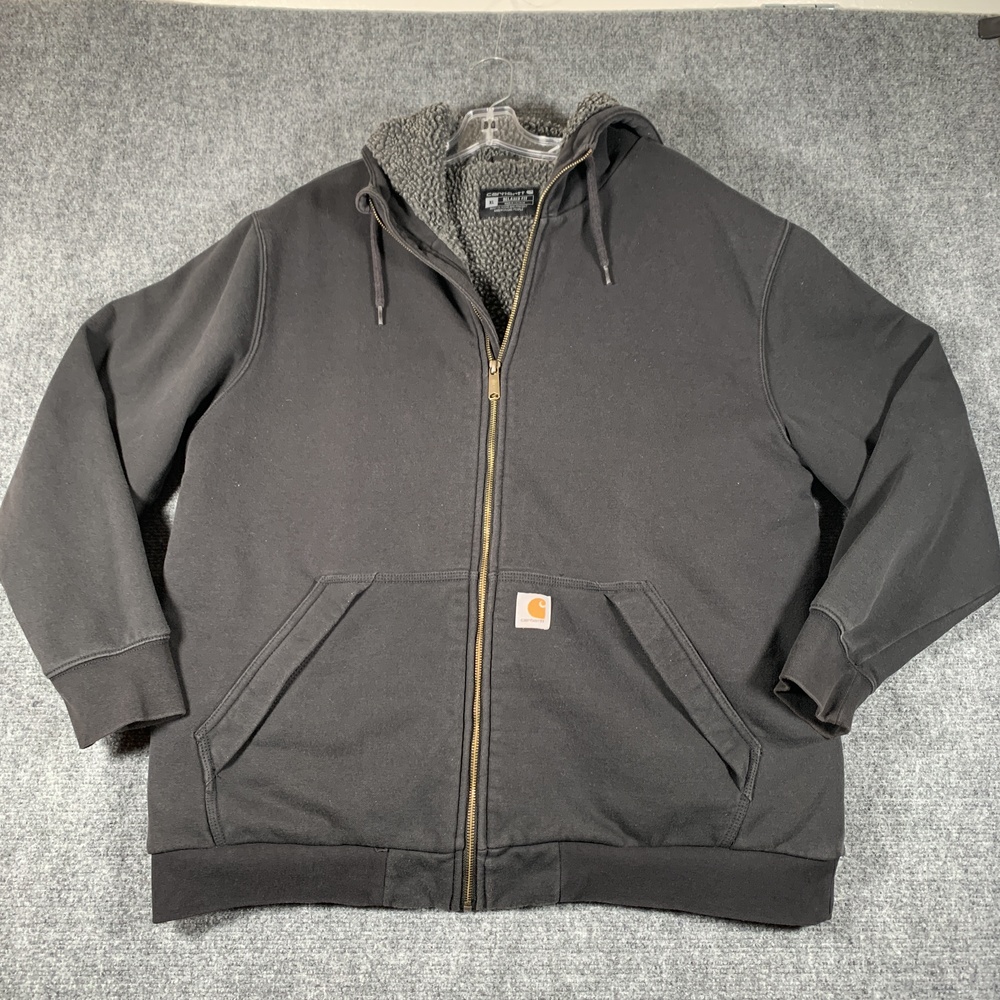 Carhartt Hoodie Mens XL Black Sherpa Lined Full Zip Sweatshirt Heavyweight